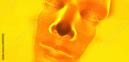 3D human face extruded from dotted pattern. Technology and robotics concept. Anonymous social masking. Cyber crime and security vector illustration.