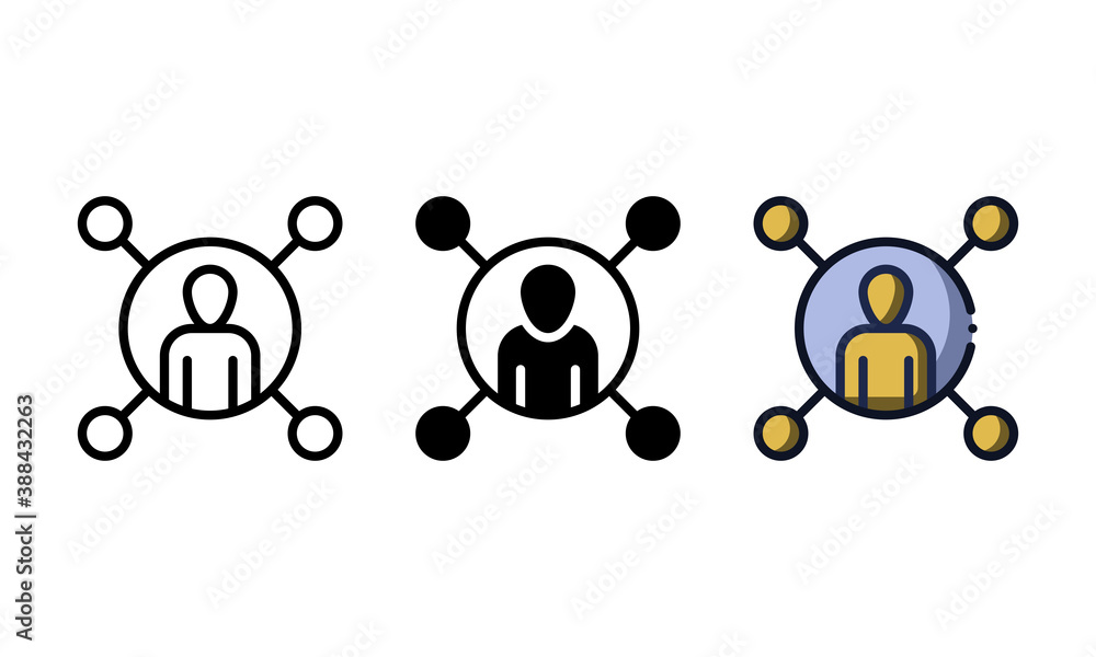 Social circle icon. With outline, glyph, and filled outline styles Social circle icon. With outline, glyph, and filled outline styles