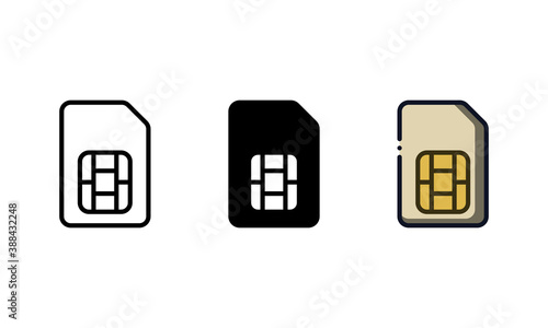 Sim card icon. With outline, glyph, and filled outline styles