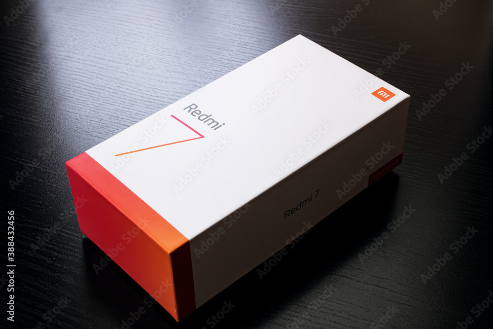 BELARUS, NOVOPOLOTSK - JULY 04, 2020: Packing box phone Xiaomi Redmi 7  Stock Photo | Adobe Stock