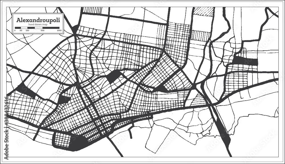 Alexandroupoli Greece City Map in Black and White Color in Retro Style. Outline Map.