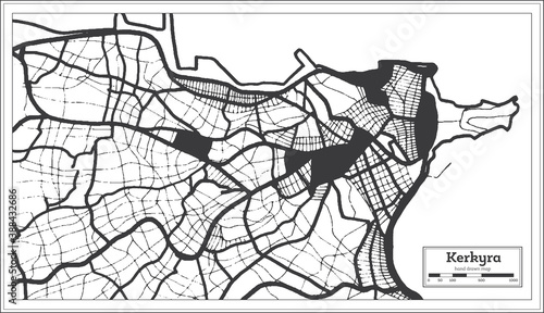 Kerkyra Greece City Map in Black and White Color in Retro Style. Outline Map.