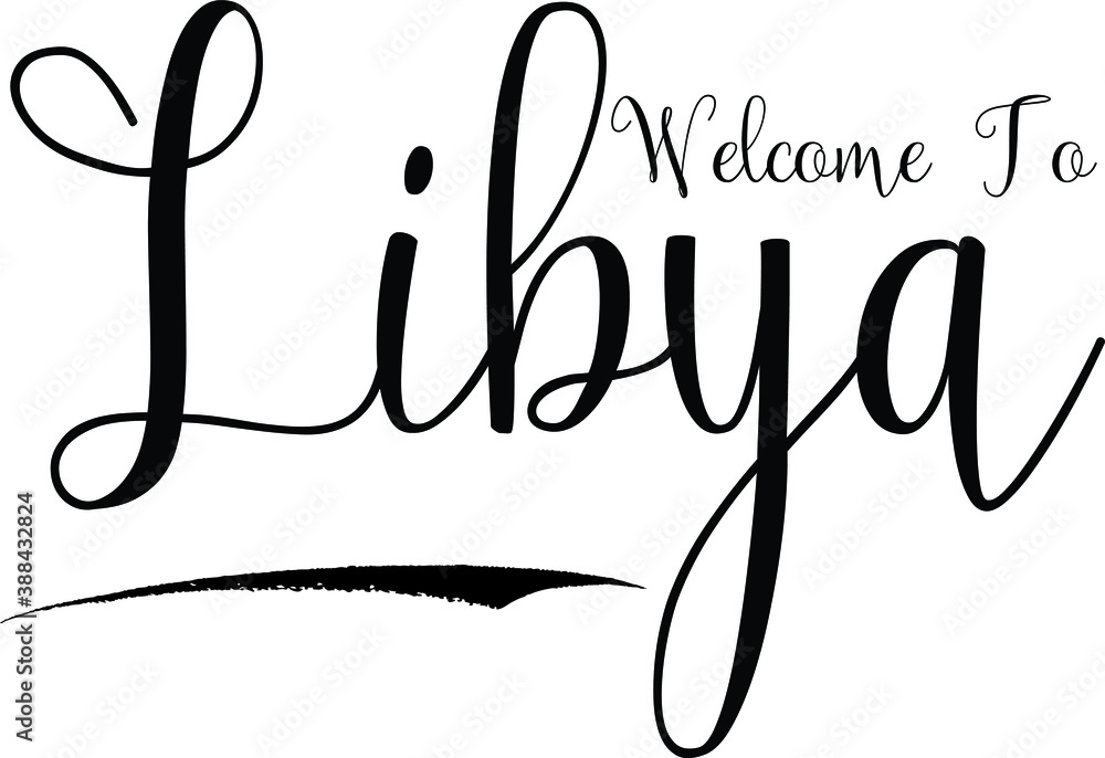 Welcome To Libya Country Name Calligraphy Text Black Color Text On White Background