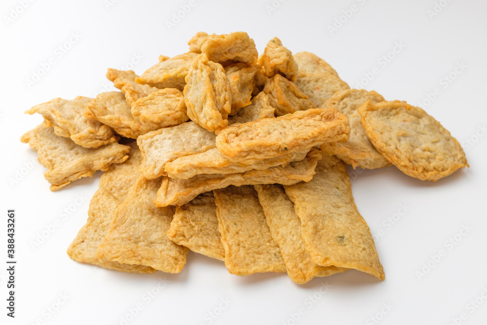 Thin fish cake on white background Thin fish cake on white background