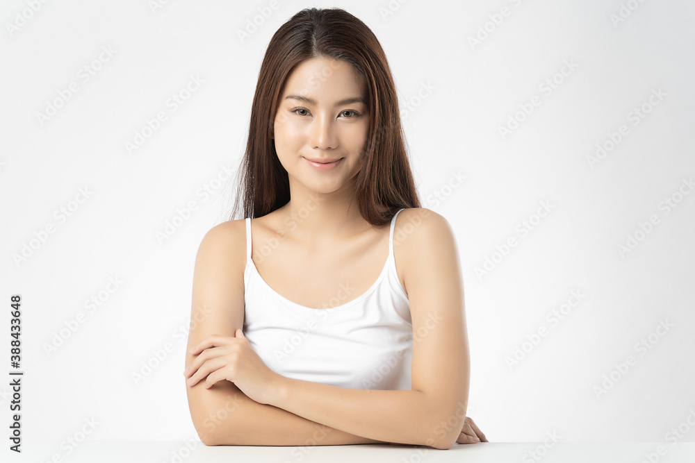 Beautiful young asian woman with clean fresh skin on white background, Face care, Facial treatment, Cosmetology, beauty and spa, Asian women portrait Beautiful young asian woman with clean fresh skin on white background, Face care, Facial treatment, Cosmetology, beauty and spa, Asian women portrait