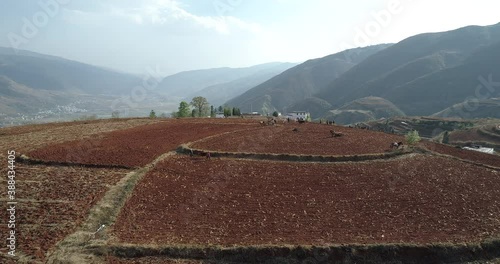 Saturday, March 24, 2018, Aerial View of Dongchuan Red Land, located in the town of Xintian, 40km southwest of Kunming City, southwest China's Yunnan Province, China. photo