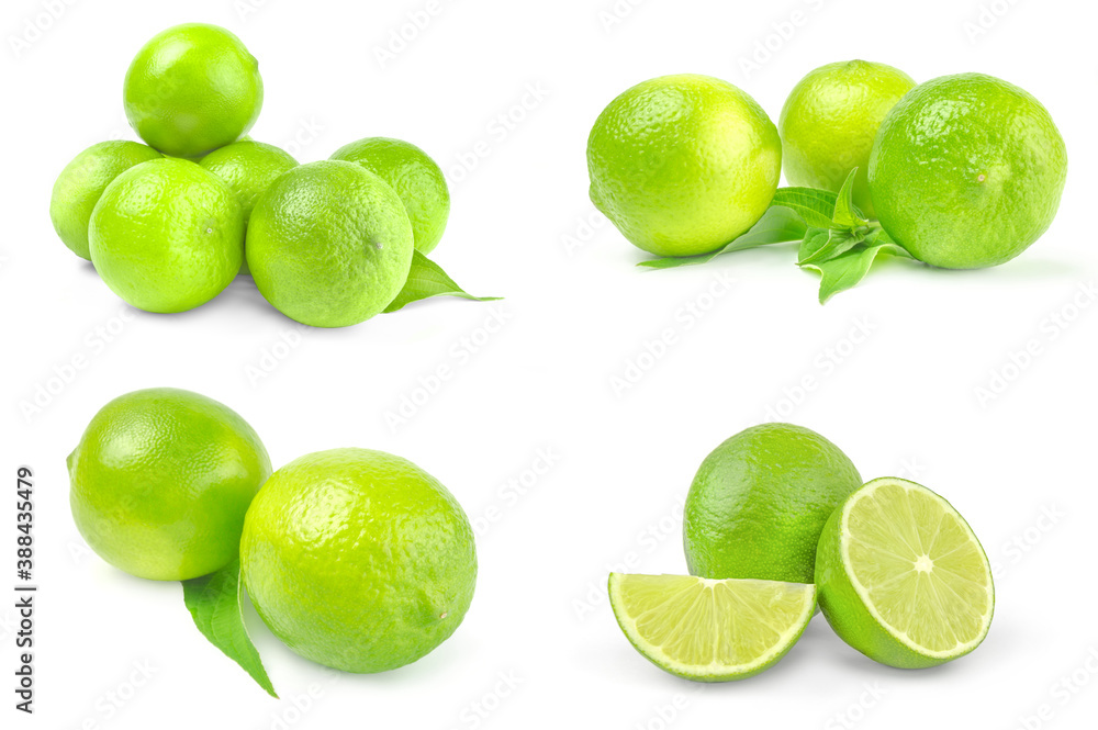 Collection of limes over a white background