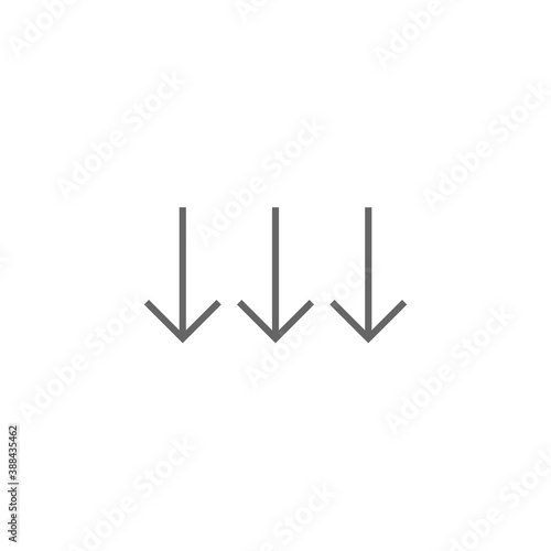 three black line arrows down icon. download sign. Fall, decrease symbol