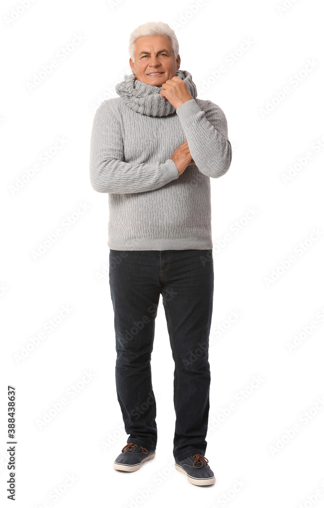 Mature man in winter clothes on white background Mature man in winter clothes on white background