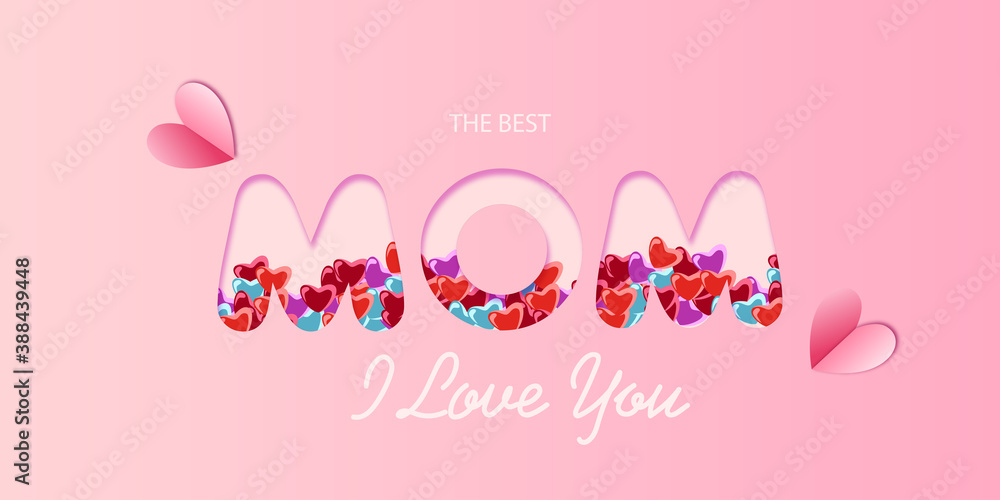 Mother's day greeting card. Paper postcard with inset words and confit of hearts. With a Declaration of love. EPS 10. For postcards, invitations, banners