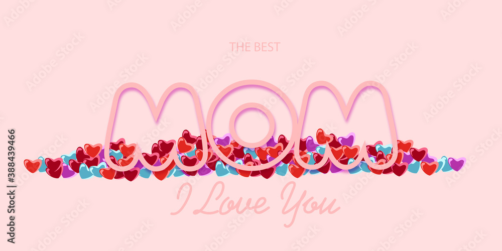 Mother's day greeting card. Paper postcard with inset words and confit of hearts. With a Declaration of love. EPS 10. For postcards, invitations, banners Mother's day greeting card. Paper postcard with inset words and confit of hearts. With a Declaration of love. EPS 10. For postcards, invitations, banners