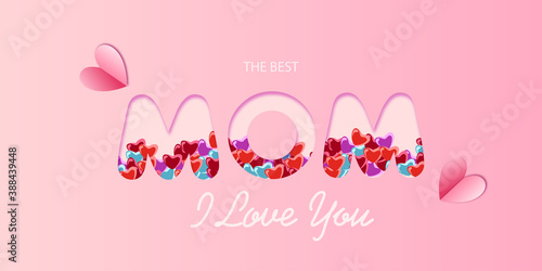 Mother's day greeting card. Paper postcard with inset words and confit of hearts. With a Declaration of love. EPS 10. For postcards, invitations, banners