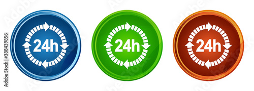 24 hours delivery icon stylish round button set glass design