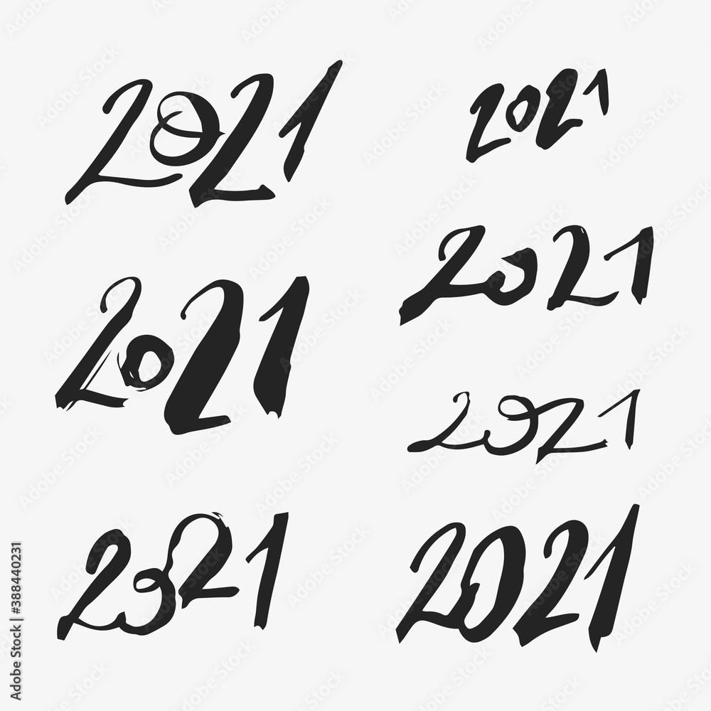 2021 New Year. Hand written vector date. Ink set. 2021 New Year. Hand written vector date. Ink set.