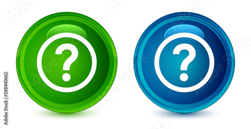 Question icon artistic shiny glossy blue and green round button set