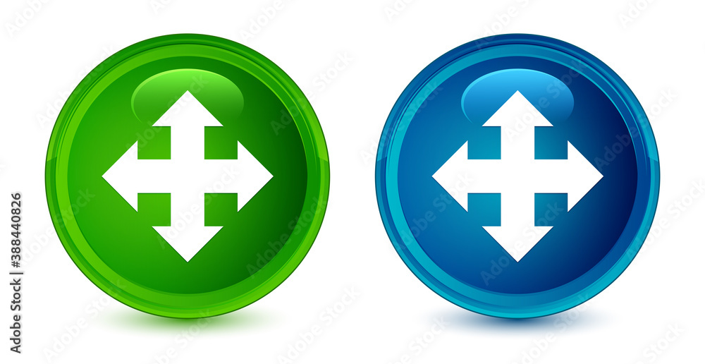 Move icon artistic shiny glossy blue and green round button set Move icon artistic shiny glossy blue and green round button set