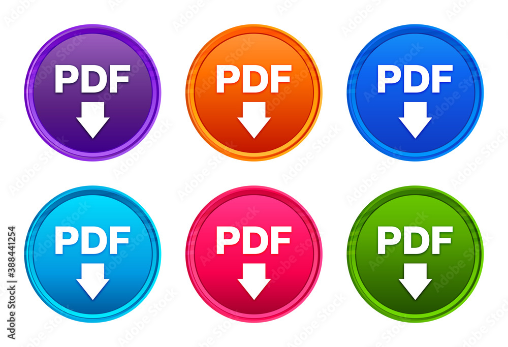 PDF download icon luxury bright round button set 6 color vector PDF download icon luxury bright round button set 6 color vector