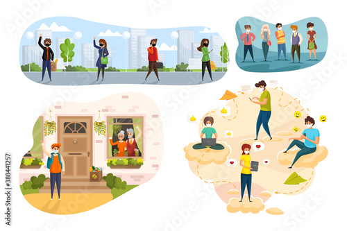  Coronavirus, healthcare, delivery, quarantine, communication, social media set concept