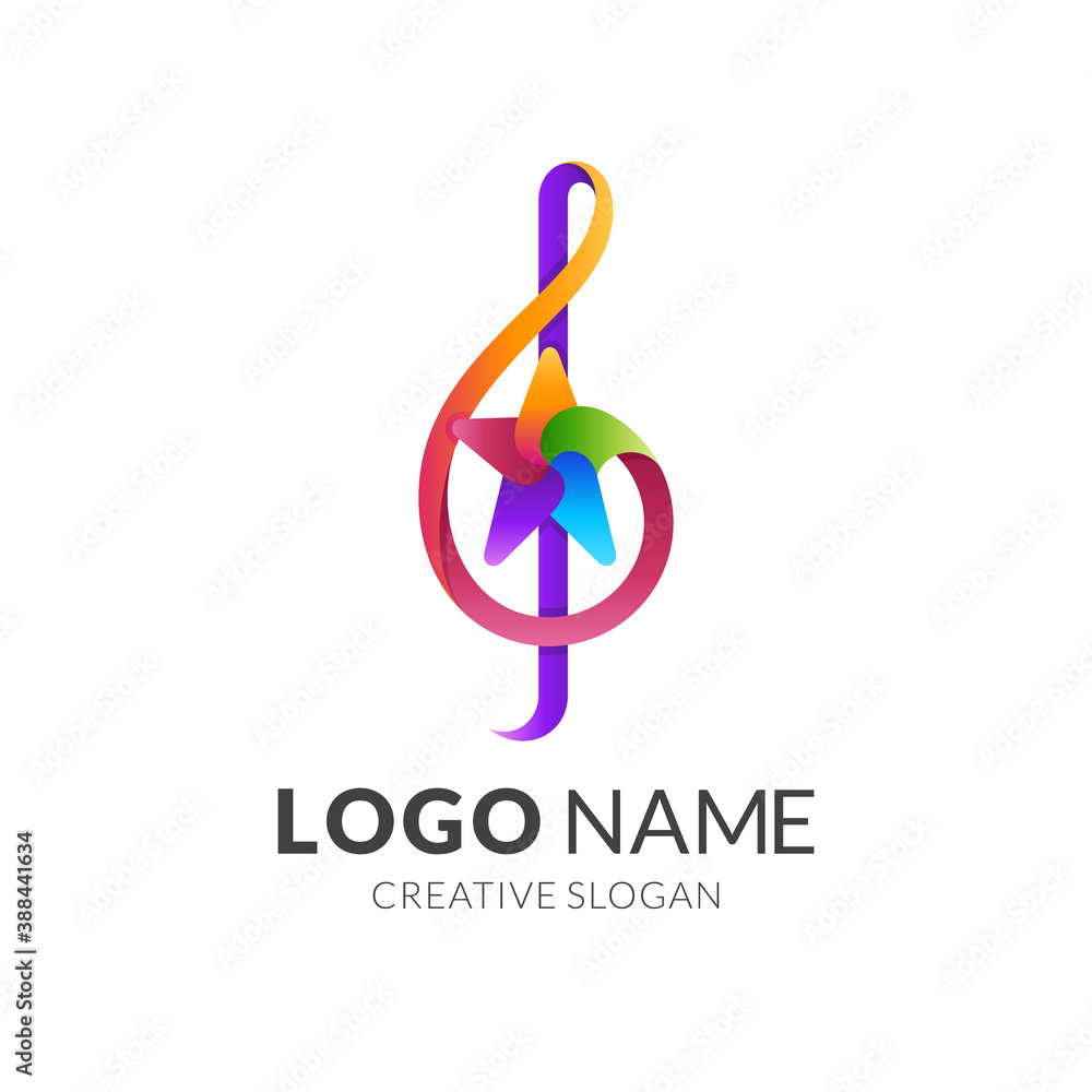 star music logo, star and music, combination logo with 3d colorful style star music logo, star and music, combination logo with 3d colorful style