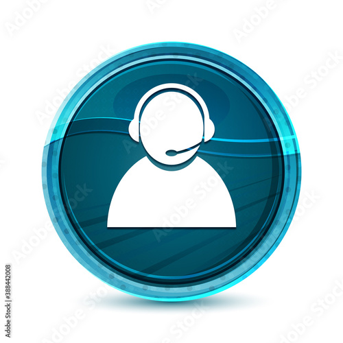 Customer care icon elegant glass blue round button vector design illustration