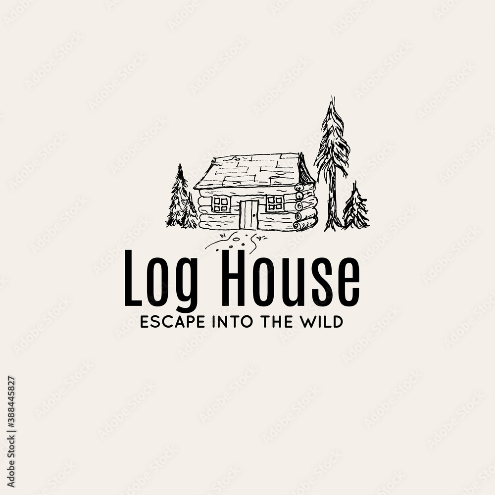 Log House hand drawn illustration for logo concept vector
