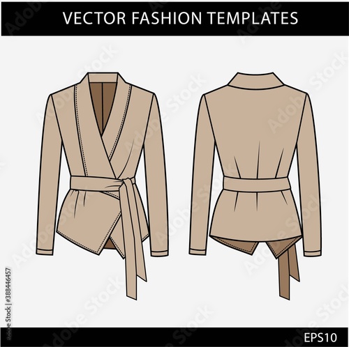 blazer Fashion flat Sketches  template. Women  blazer front and back view.