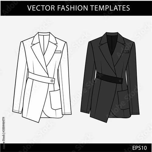 blazer Fashion flat Sketches  template. Women  blazer front and back view.