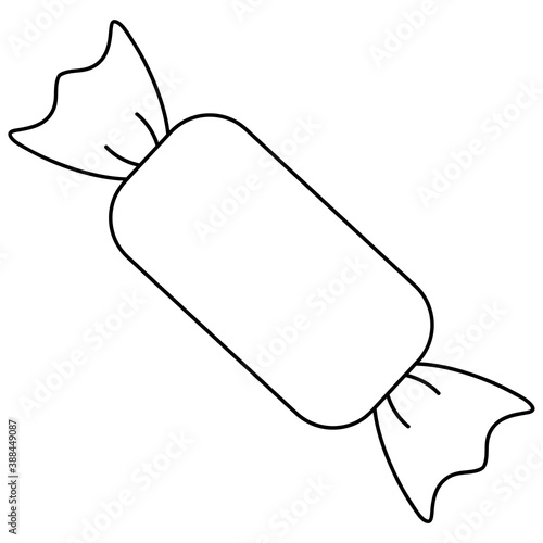 Chocolate delicacy. Sketch. Vector illustration. Wrapped candy. Coloring book for children. Outline on an isolated background. Doodle style. Halloween. Sweet or nasty. A sweetness to support brain.