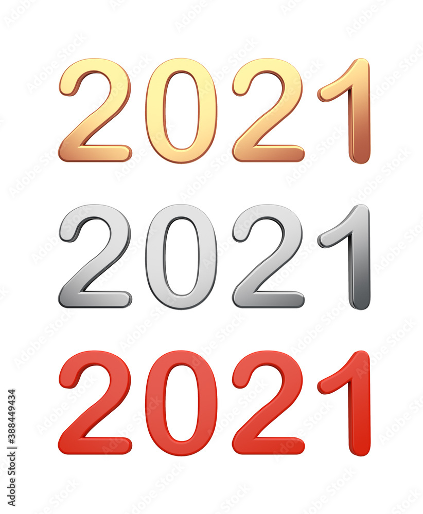 2021 text isolated on white background, collection set, 3D rendering illustration