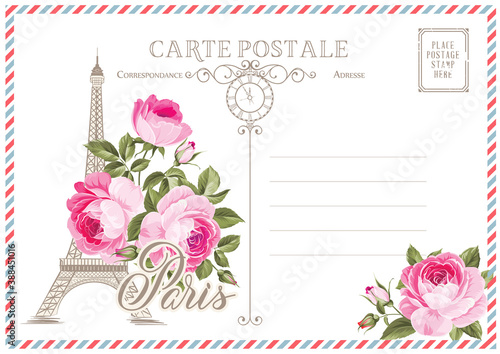 Vintage postcard background template. Vector illustration