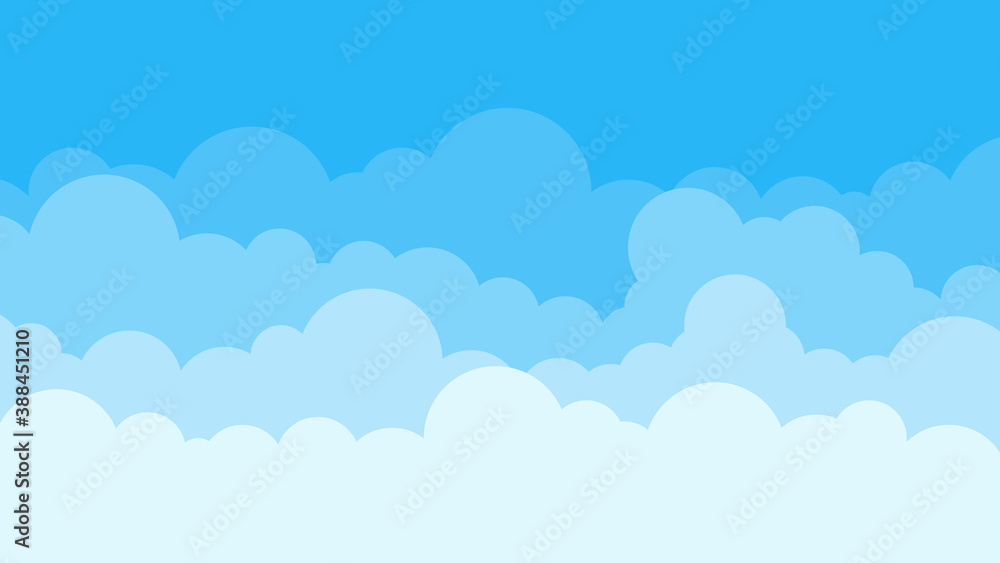 Blue Cloud cartoon on top sky outdoor landscape background flat design vector illustration.
