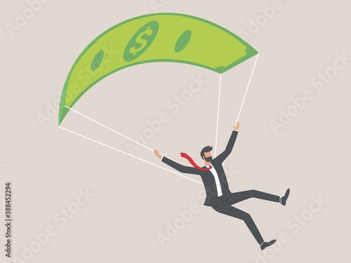 Businessman flying using money. Business vector illustration. success businessman.