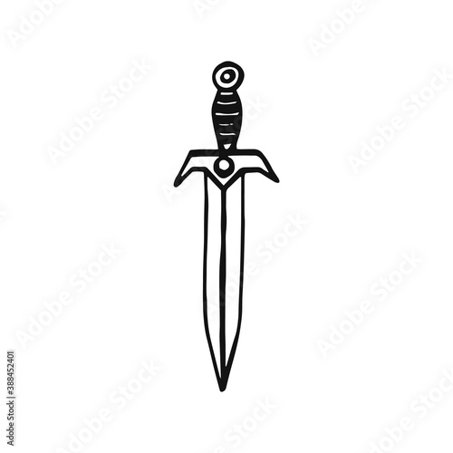 Ritual dagger isolated on white background hand drawn vector illustration. Hand drawn magic tools, concept of witchcraft
