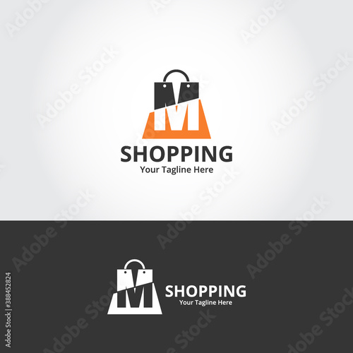 Initial  M Shop Logo designs Template. Illustration vector graphic of  letter and shop bag combination logo design concept. Perfect for Ecommerce,sale, discount or store web element. Company emblem