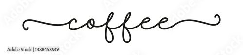 COFFEE. Modern calligraphy quote line script word coffee. Hand drawn modern cursive font text - coffee. Vector illustration text for menu. Lettering typography poster, vector design logo.