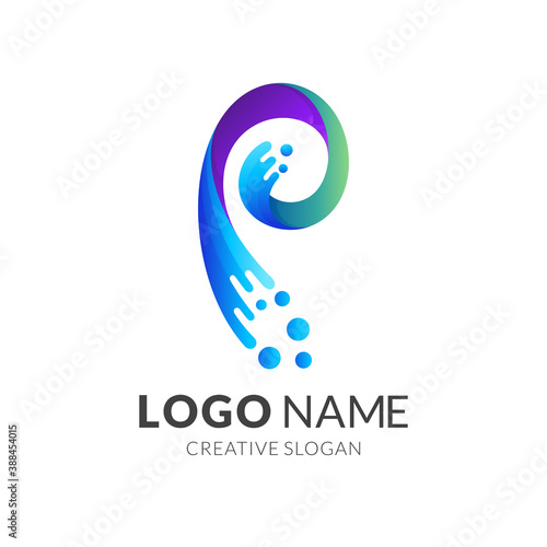 letter e water logo, letter e and water, combination logo with 3d colorful style