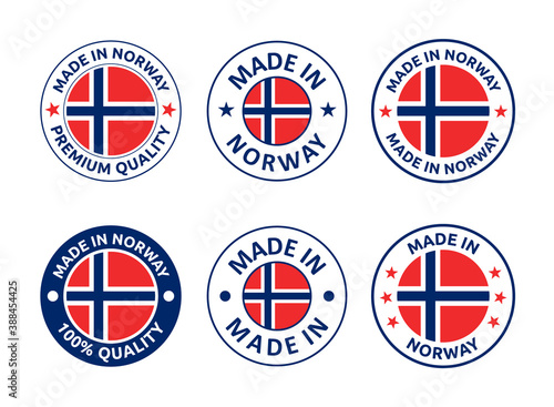 made in Norway labels set, made in Kingdom of Norway product emblem