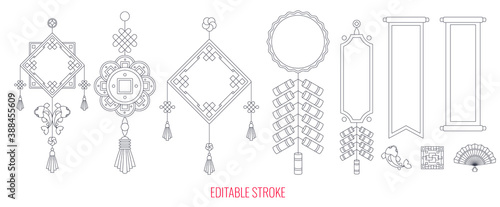 Set of chinese decorations.Oriental traditions. Asia and Japan culture.