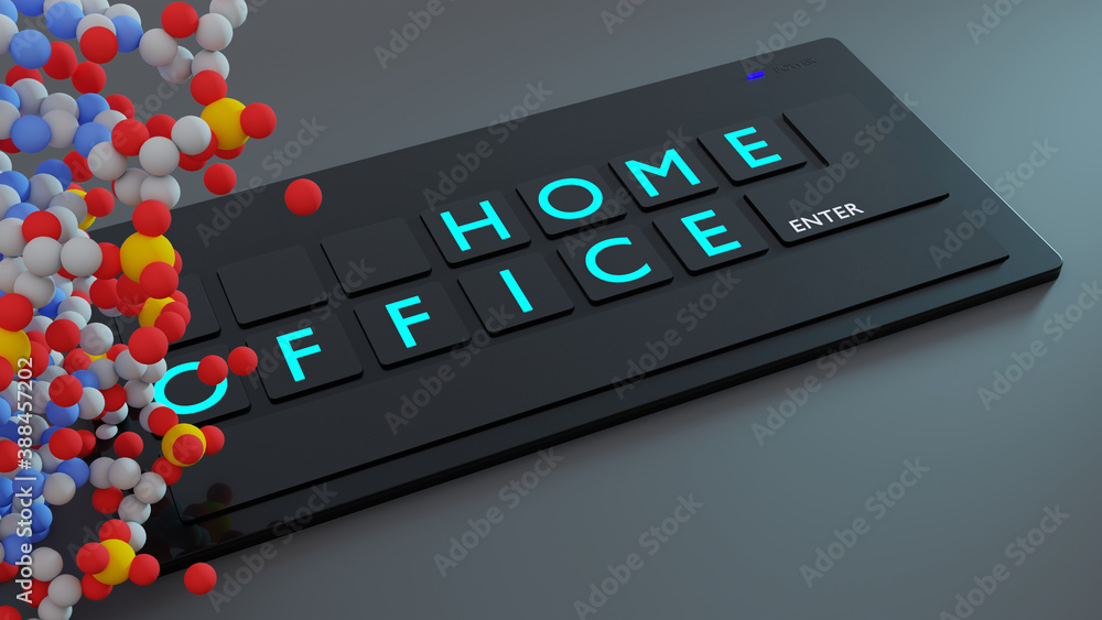 HOME-OFFICE, Veränderung der Arbeitswelt, miniaturisierte Computertastatur mit abstrakter DNA