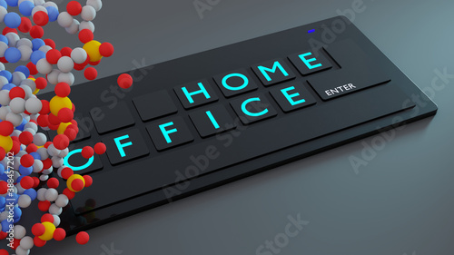 HOME-OFFICE, Veränderung der Arbeitswelt, miniaturisierte Computertastatur mit abstrakter DNA