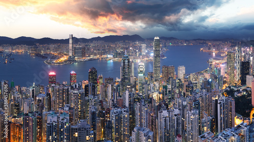 Photography Hong Kong skyline at night, China