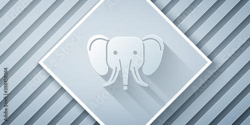 Paper cut Elephant icon isolated on grey background. Paper art style. Vector.