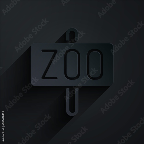 Paper cut Zoo park icon isolated on black background. Paper art style. Vector.