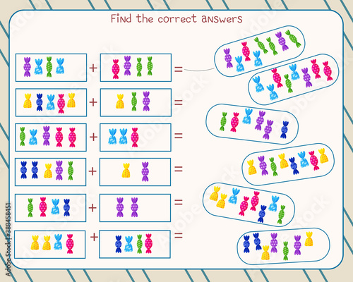 Math game for children. fold the candies and find the correct answer