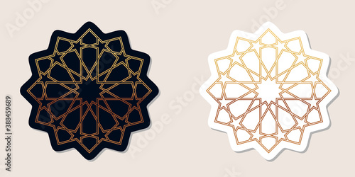 Set of stickers for Ramadan with a rosette of traditional Islamic ornament girih or gereh isolated on gray - vector illustration photo