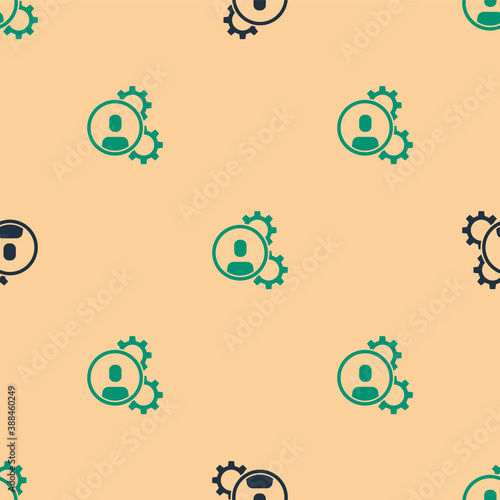 Green and black Head hunting icon isolated seamless pattern on beige background. Business target or Employment sign. Human resource and recruitment for business. Vector.