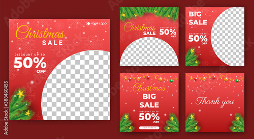 Set of editable square banner templates. Christmas sale post template design with photo collage. Usable for social media post, story and web internet ads.