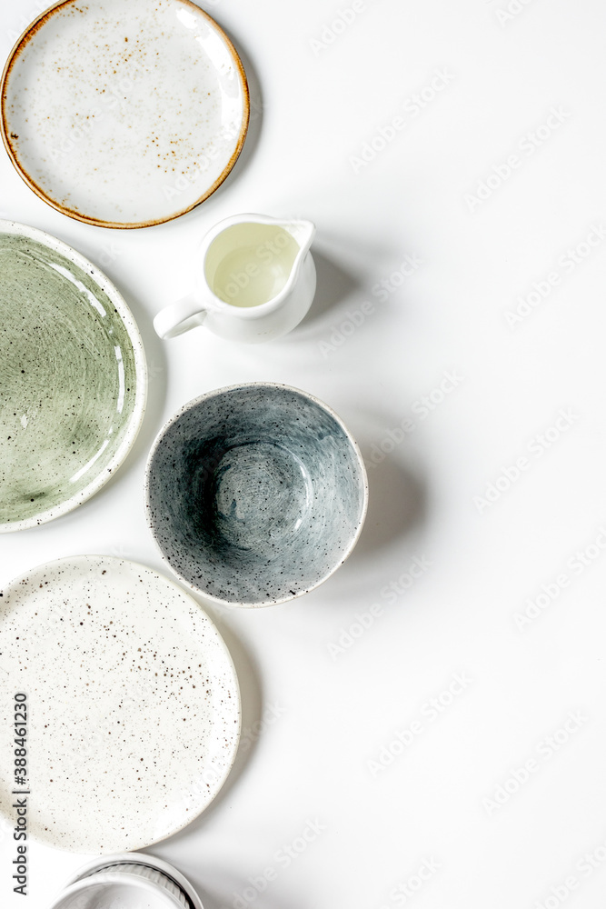 ceramic tableware top view on white background mock up ceramic tableware top view on white background mock up
