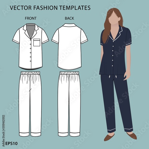 illustration of women in pajama. pajama isolated. sleepwear outfit.