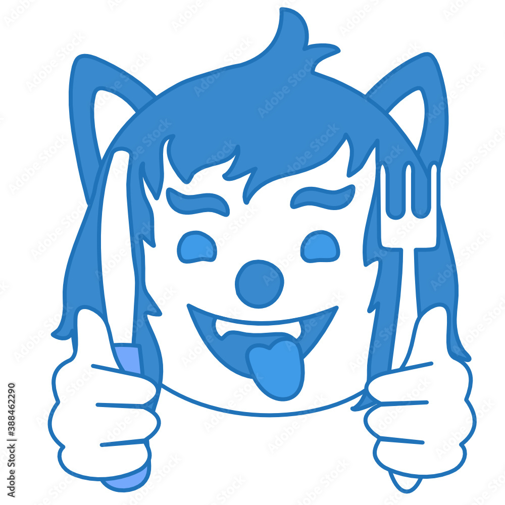 emoticon hungry wolf ready to eat with fork and knife in hands, funny cartoon character with simplistic facial expression, simple hand drawn line icon from set emoticon hungry wolf ready to eat with fork and knife in hands, funny cartoon character with simplistic facial expression, simple hand drawn line icon from set
